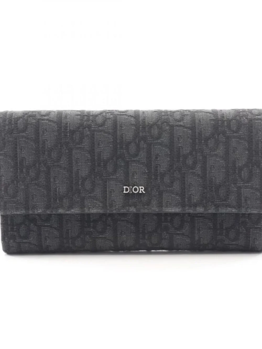 Dior Bifold Wallet Autumn Blue Jacquard Black Canvas Auction Zip Long